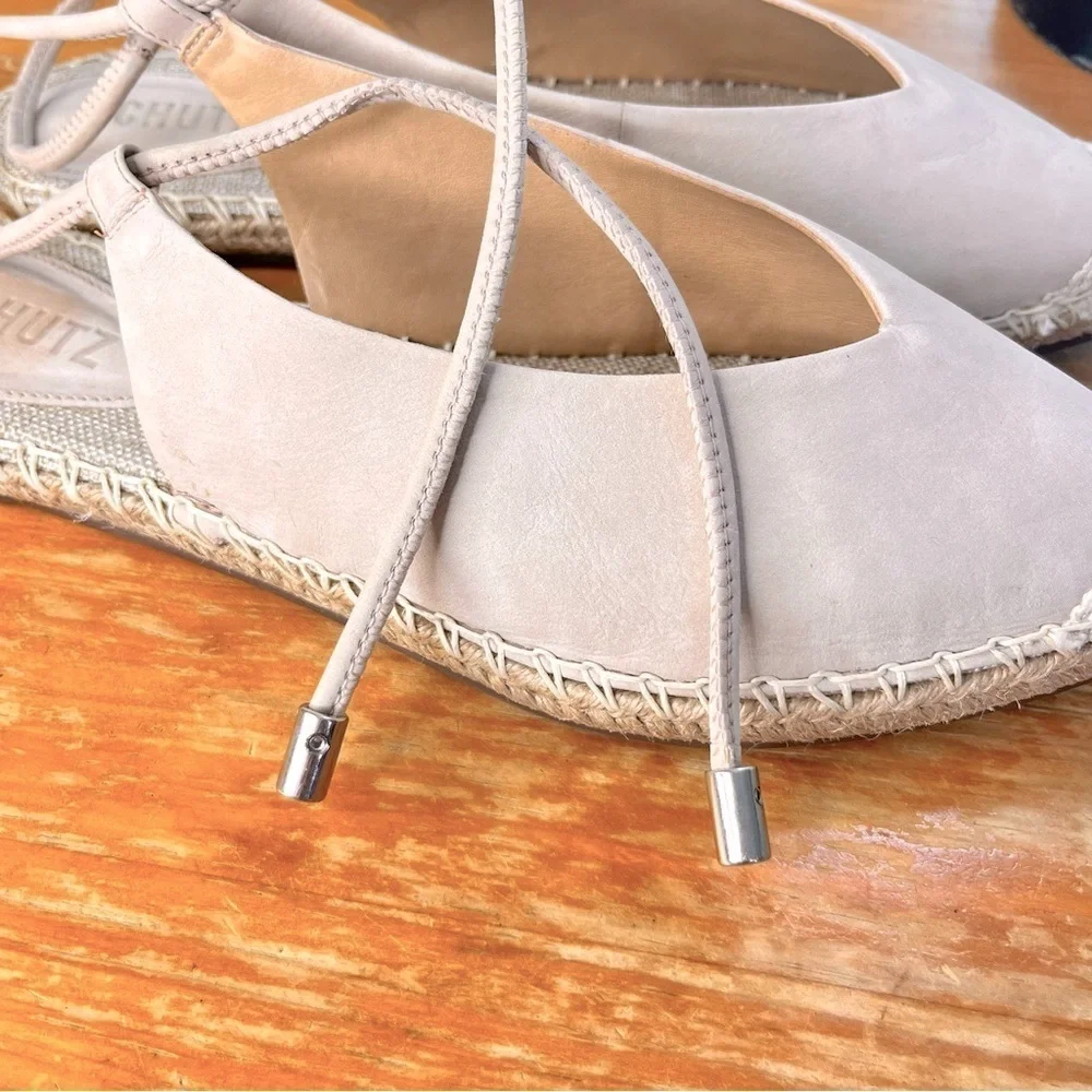 Schutz Liba Ankle-Tie Leather Espadrille Flats